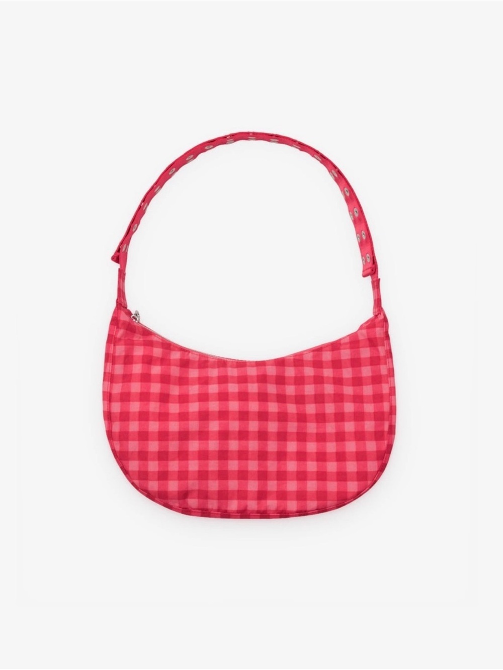 Molly Goddard Red Gingham Popper Strap Medium Crescent Bag NWOT